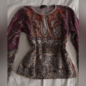 Etro Multicolored Scoop Neck Paisley Wool Long Sleeve Sweater